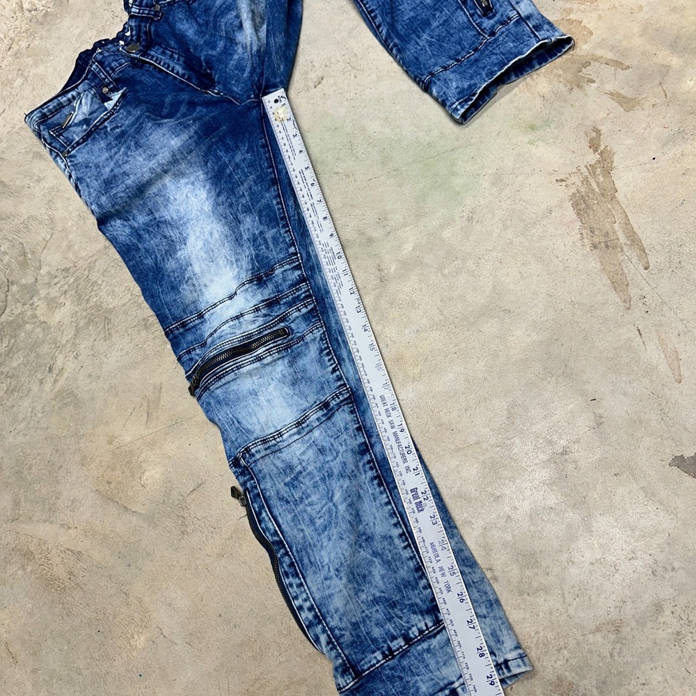 V19.69 Italia Abbigliamento Jeans Blue Acid Wash Distressed Zip Detail W36 L30 - Picture 7 of 12